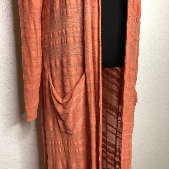Anthropologie Moth coral orange linen blend open front duster cardigan Large - Picture 5 of 16